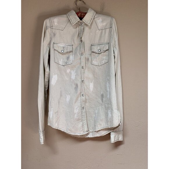 The Au Vintage Womens Long Sleeve Snap Western Shirt Medium Distressed Look USA - Picture 1 of 10